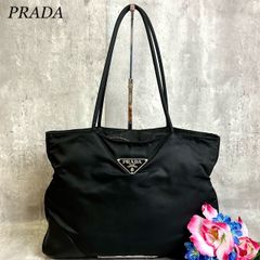 ✨良品✨ PRADA プラダ トートバッグ ハンドバッグ 三角ロゴ トライアングル ロゴ型押し シルバー金具 総柄 ロゴプレート 白タグ 肩掛け テスートナイロン ユニセックス レディース メンズ ブラック 黒色