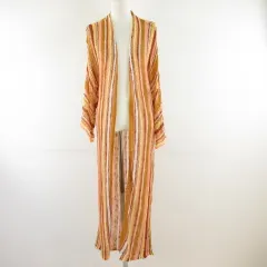 フォーエバー21 FOREVER21 サマーニットカーディガン ロング  七分袖 茶 S *T732