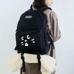 新品未使用 ネネット リュックバッグ ポッチ 2点セット にゃー 刺繍ねこ リュックサック 多機能バックパック 男女兼用 大容量
