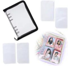 Noalife(ノアライフ) アクスタケース 推し活グッズ 収納 持ち運び ファイル 6リングファスナーケース リフィル チェキ アルバム チェキ帳 ブラック リフィルセット( ブラック リフィルセット,  A6)