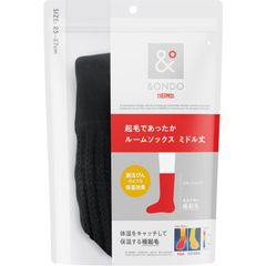 &ONDO アンドオンド 起毛であったかルームソックス ミドル丈 25-27cm ブラック 魔法びんのような保温効果 冷え対策 防寒 冬 あったかグ