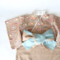 ラスト1点　袴ロンパース　ベビー袴　健康を願う♪【重ね亀甲小紋の正絹着物】 70cm 80cm  お宮参り　100日祝　初節句 こどもの日