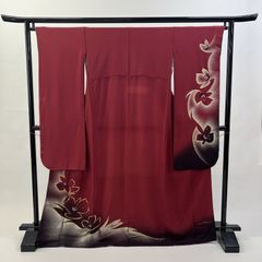 中振袖 振袖 正絹 中古品 赤 赤色 3S712 HZYA007