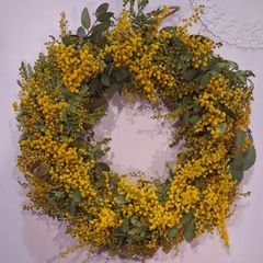 Natural＊ミモザとアナベル紫陽花のリース☆ドライフラワーリース