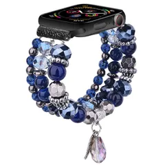 V-MORO ビーズブレスレット Apple Watchバンド 40mm/38mm/41mm Series 10 9 8 7 6 SE 5 4に対応 レディース ファンシードレッシーハンドメイド ストレッチウォ [シーブルー] [38mm/40mm/41mm]