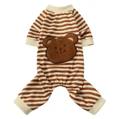 【早発】ml 犬の服 ロンパース パジャマ つなぎ 熊柄 綿製 犬服 洋服 ストライプ ペット パジャマ 四つの足 柔らかい 可愛い 犬服 ドッグウエ シャツ 犬 服 中型犬 小型犬 ペット服 カバーオール ルームウェ 猫服 抜け毛防止 体掻き予防 部屋着 寝