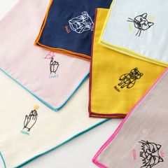【+HAyU fabric】 刺繍Wガーゼハンカチ