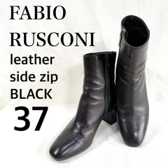 極美品✨ファビオルスコーニ FABIO RUSCONI サイドジップ レザー ショートブーツ ブラック チャンキーヒール 37 イタリア製 MADE IN ITALY 9