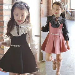 送料無料 ワンピース＋ブラウス 2点セット ブラウス 丸襟 レース 女の子 子供 キッズ 長袖 フォーマルワンピース 子供ワンピース キッズドレス ジュニア#cupload53460