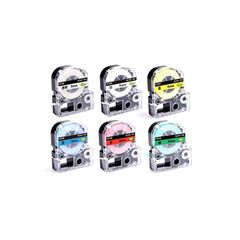 Mylabel キングジム テプラ テープ 9mm 6色入り(各色1個) 赤 黄 緑 青 白 透明地 黒文字 長さ8M NTC9-6P 互換テープカートリッジ KINGJIM テプラプロ 0