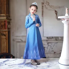 ロングワンピース プリンセスドレス お姫様 コスプレ 仮装 キッズ 子供 クリスマス ブルー パンツ