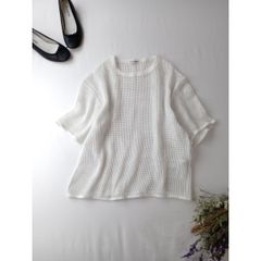 BEAUTY&YOUTH ビューティアンドユース ユナイテッドアローズ メッシュ クルーネック プルオーバー 半袖 白 ホワイト (81Y＋7474)25N