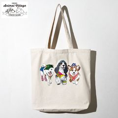 CORISCO コリスコ Animal village 猫 犬 プリント キャンバス トートバッグ 手提げ バッグ エコバッグ アニマルプリント 動物プリント レディース 生成り キャンバス地 白 ホワイト キナリ アイボリー 111922 IVORY イヌ