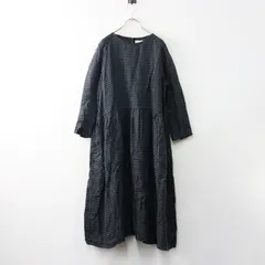 フォグリネンワーク fog linen work リトアニアリネン ノーカラー ギンガムチェック ワンピース /グレー ブラック 【2400014439090】