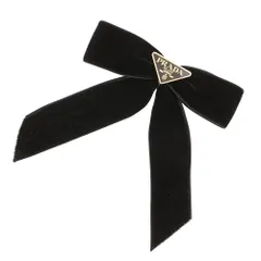 プラダ ヘアクリップ ロゴ リボン ベルベット 1IF154 PRADA ヘアアクセサリー 黒