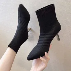 ニットソックスブーツ　パインデッドトゥ