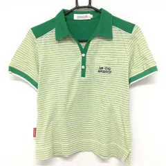 ルコックゴルフ 半袖スキッパーシャツ グリーン×イエロー ボーダー  レディース M ゴルフウェア le coq sportif
