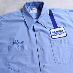 【MICHAEL'S】90s アメリカ製 ビンテージ ワークシャツ チェーン刺しゅうネーム 企業ロゴワッペン ライトブルー XL相当