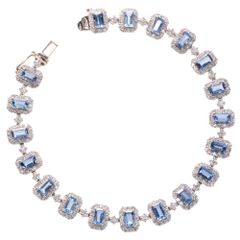 Men's Santa Maria Aquamarine Diamond Bracelet, Pt900, Emerald Cut, Genderless Jewelry, Engraved, with Certificate of Authenticity [Accessory Mart/Mercari Shops]