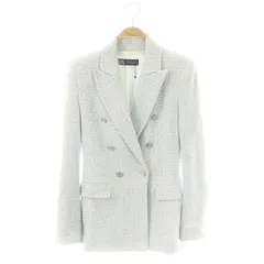 ザラ ZARA textured double breasted blazer ツイード ダブルボタンジャケット 総裏地 USA XS 水色 ライトブルー /MF ■OS
