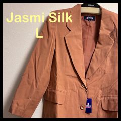 Jasmi Silk サーモンピンク系　ストライプ テーラードジャケット　Lサイズ