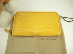 ボッテガヴェネタ ラウンドジップ長財布 クロコダイル 黄 ロングウォレット 美品@B001171264