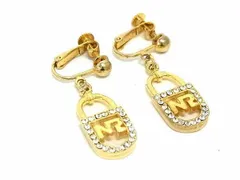 ■美品■ NINA RICCI ニナリッチ ラインストーン ネジバネ式 イヤリング アクセサリー レディース ゴールド系 DE6412