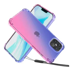 【新着商品】[滑り止め] カバー TPU [ストラップ付き] 軽量 ストラップホール グラデーション シリコン クリア ケース 保護 6.7インチ 耐衝撃 Max iPhone12ProMaxケース Pro 12 (ブルー iPhone ピンク) 【PinkB