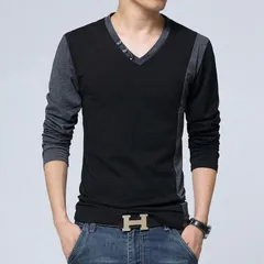 長袖tシャツ Vネック 切り替え メンズ Tシャツ 長袖 春服 春 ティーシャツ きれいめ ロンT インナー カットソー メンズ トップス おしゃれ カジュアルhdfs04