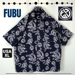 FUBU THE COLLECTION フブ★龍&家紋風ロゴ/総柄★ポリエステルシャツ/半袖/オープンカラー★ボックスシャツ★USAメンズXL   #2505M077のサムネイル