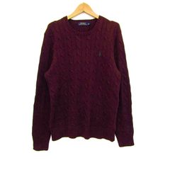 ポロ・ラルフローレン ケーブルニット 長袖 クルーネック トップス メンズ Sサイズ ワインレッド系 POLO RALPH LAUREN 【中古】