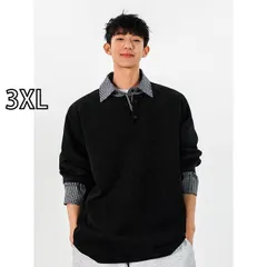 [3XL]メンズ用 フェイク ツーピース チェック柄 シャツ カラー スウェットシャツ ハイエンド アメリカン クリーン フィット レイ ヘンリー