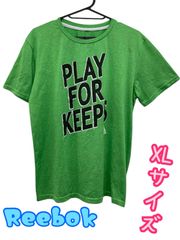Reebok　メンズ　半袖Tシャツ　英字プリント　ライトグリーン　薄手　XLサイズ　訳アリ特価　U-416