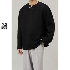 即日配送】 GRANCY ダブルレイヤードサーマルヘンリーロンT ブラック M