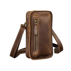 牛 革 ミニワンショルダーバッグ メンズ ミニ斜め掛け ボディバッグ 胸バッグ 手持げバッグ セカンドバッグ [Ｗｈａｔｎａ] ミニウエストバッグ ウエストポーチバイク用 本革厚手 レザー 男女兼用 ブラウン 黒