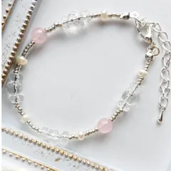 4月 カット水晶 ローズクォーツ アジャスターブレスレット