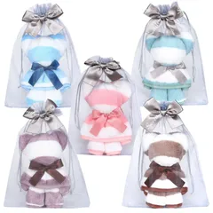 【在庫処分】(5個セット) ラッピング袋入り 粗品 ホワイトデー 景品 お礼 お返し 誕生日 結婚式 退院 退職 クリスマス プレゼント タオル くま かわいい ハンカチ しま ハンカチベア タオルベア プチギフト Tumao