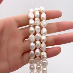 淡水パール バロック フラット ボタン 本真珠 11mm 12mm 中粒 大粒 連19cm tp0013 ハンドメイド 素材 パーツ ビーズ ルース