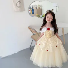 ベル ドレス 子供 美女と野獣風 プリンセス コスプレ 衣装 キッズ お姫様 コス ハロウィン クリスマス 仮装 コスチューム プリンセスドレス ロング 女の子 子ども グローブ 髪飾り セット なりきり プレゼント