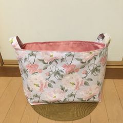 蓋付き布バスケット ローラアシュレイ ピオニーズ ツイルダリアピンク