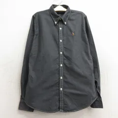 古着 ラルフローレン 長袖 ブランド シャツ キッズ ボーイズ 子供服 90s ワンポイントロゴ オックスフォード コットン ボタンダウン 濃グレ