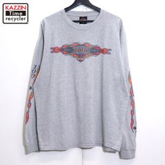 00s USA製 HARLEY DAVIDSON フレイム 袖プリ 長袖Ｔシャツ メンズ 表記XLサイズ