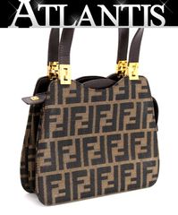 フェンディ FENDI ヴィンテージ ズッカ ミニハンドバッグ アコーディオンバッグ キャンバス ブラウン 【70365】