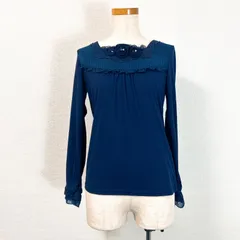 axes femme アクシーズファム 長袖ブラウス ビジュー フリル レース ネイビー 紺色 Mサイズ フェアリーコア