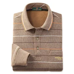 M_ブラウン [ハンティントンクラブ] メンズ 裏起毛長袖ボーダーポロシャツ (Medium, ブラウン)