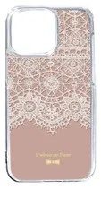 【新品未使用】iPhone14 Pro Max アイフォン14プロマックス クリア ハードケース レース柄 (ベージュ) アンティーク リボン おしゃれ かわいい cl-ip14promax-277