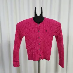 ポロ キッズ ケーブルニット カーディガン ホットピンク 140
