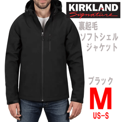 新品 M ★ コストコ カークランドシグネチャー メンズ ソフトシェル ジャケット 裏ボア ブラック US-S 黒 ストレッチ フード付き 撥水 防風 防寒 フリース 伸縮 パーカー アウター ブルゾン 裏起毛 男性用 Kirkland Signature