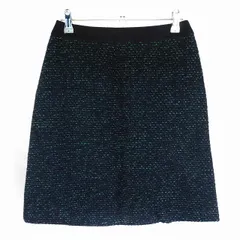 インディヴィ INDIVI 台形スカート ひざ丈 バックファスナー ラメ ツイード 総柄 紺 緑 ネイビー グリーン ボトムス /T2