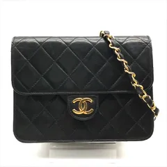 良品 CHANEL シャネル ココマーク マトラッセ プッシュロック ラムスキン チェーン ショルダー バッグ ブラック レディース a7561